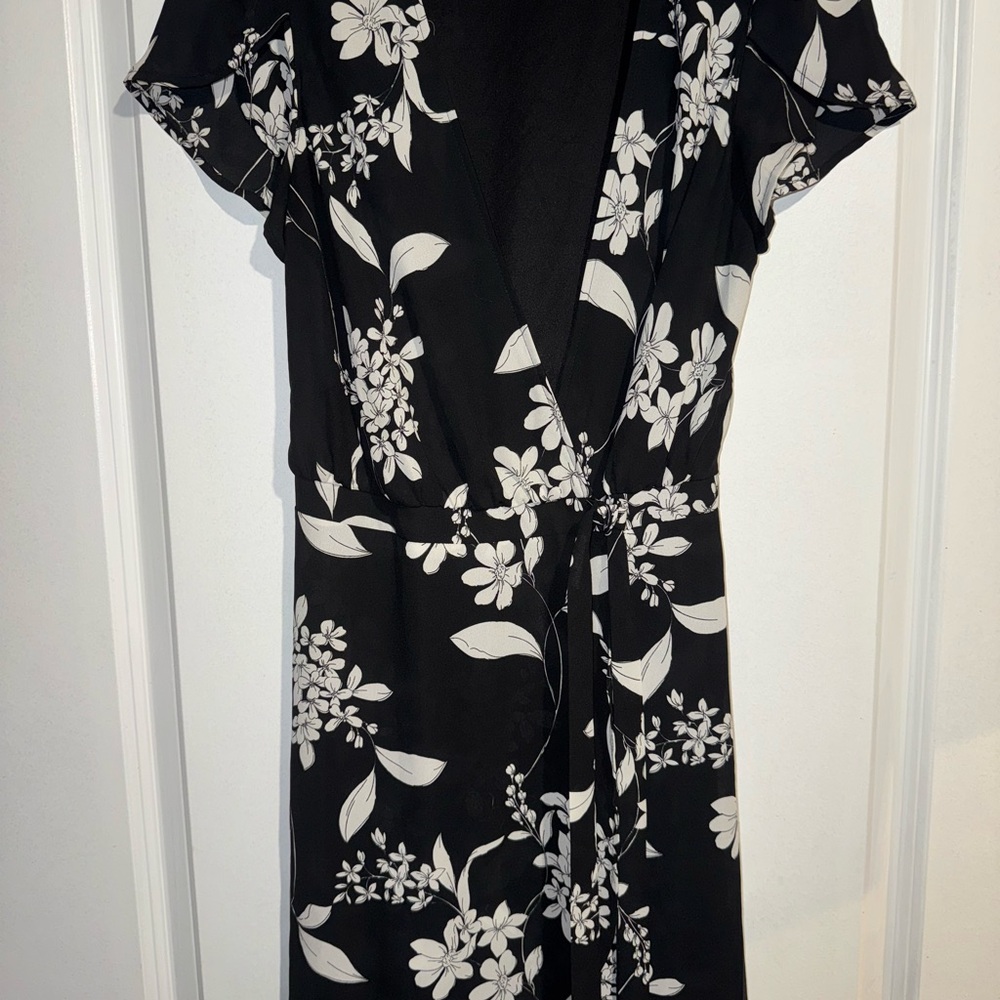 Express Floral Black and White Wrap Dress